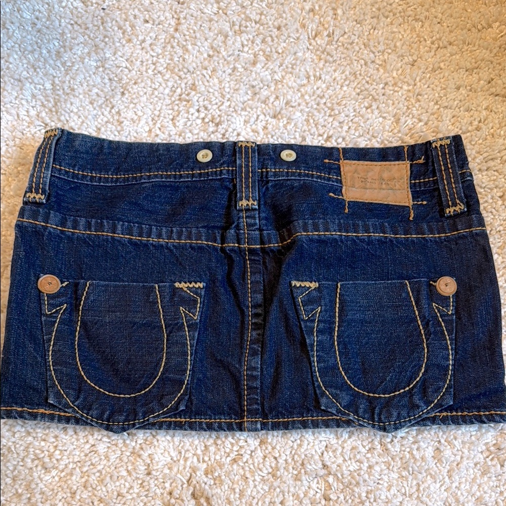 Denim Jean Mini Skirt true religion 28 dark wash triple thread like new